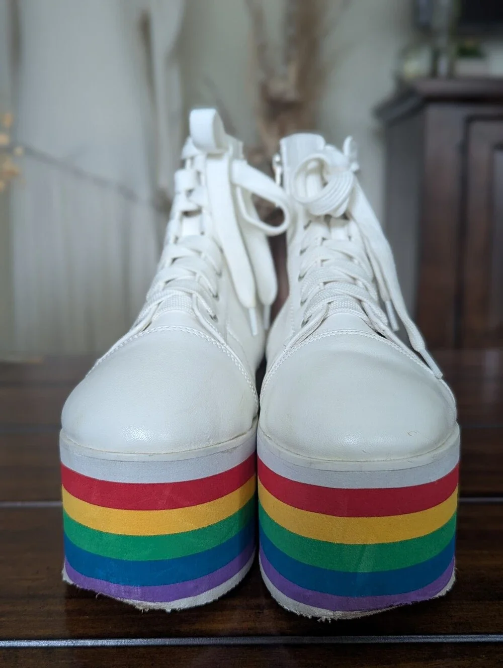 NYLA Rainbow Rebellion White Platform Bootie Sneakers 2.5